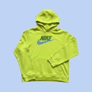 Nike Kids XL Pullover Hoodie Lime Green Neon Yellow Swoosh Logo Fleece Hoodie